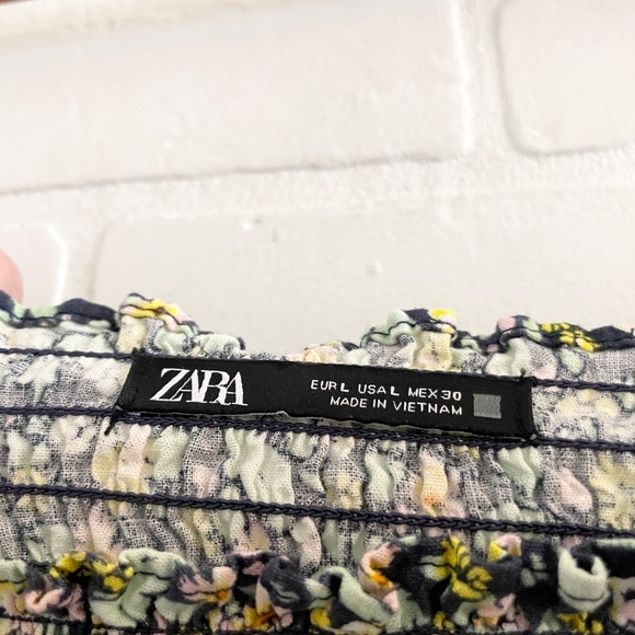 Zara Midi Maxi Dress Coquette Floral print Smoked Linen Viscose Babydoll Sz L - Picture 11 of 16